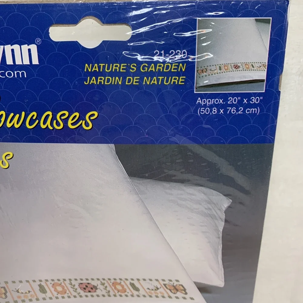 NIP Janlynn Nature's Garden pair pillowcases stamped Cross Stitch Embroidery NEW
